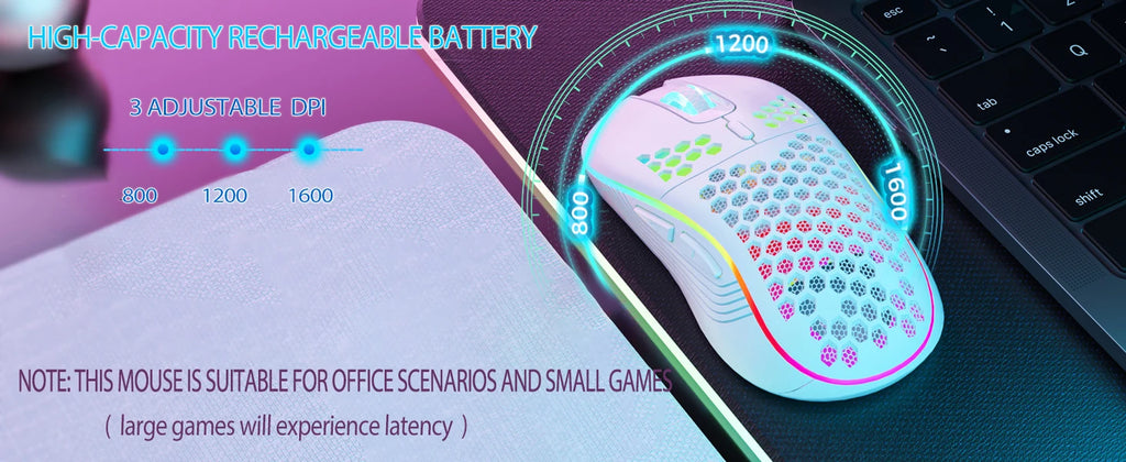 2.4G Wireless RGB Lighting Charging Mouse with Adjustable DPI Ergonomic Honeycomb Design Gaming Mouse for Desktop Laptop
