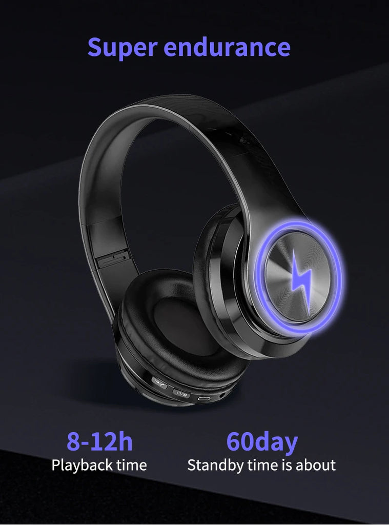 Wireless Bluetooth 5.0 Headphone With Microphone On-Ear Headset Stereo Sound Earphones Sports Gaming Foldable Headphones