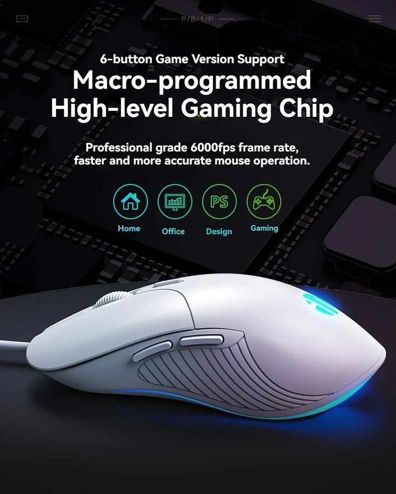 Wired Mouse Gaming Macro  8800DPI Adjustable 6 Buttons Silent Click Light-emitting Mouse Office For Desktop Computer Notebook