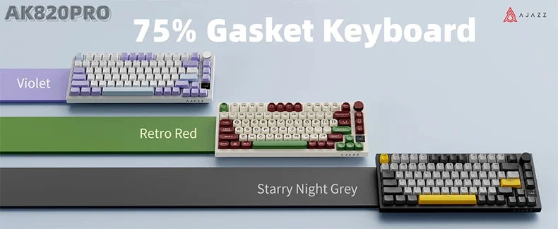 Ajazz AK820 Pro Gaming Mechanical Keyboard 75% Bluetooth/ Wireless Customized Gamer Keyboard with TFT Color Screen Knob for PC