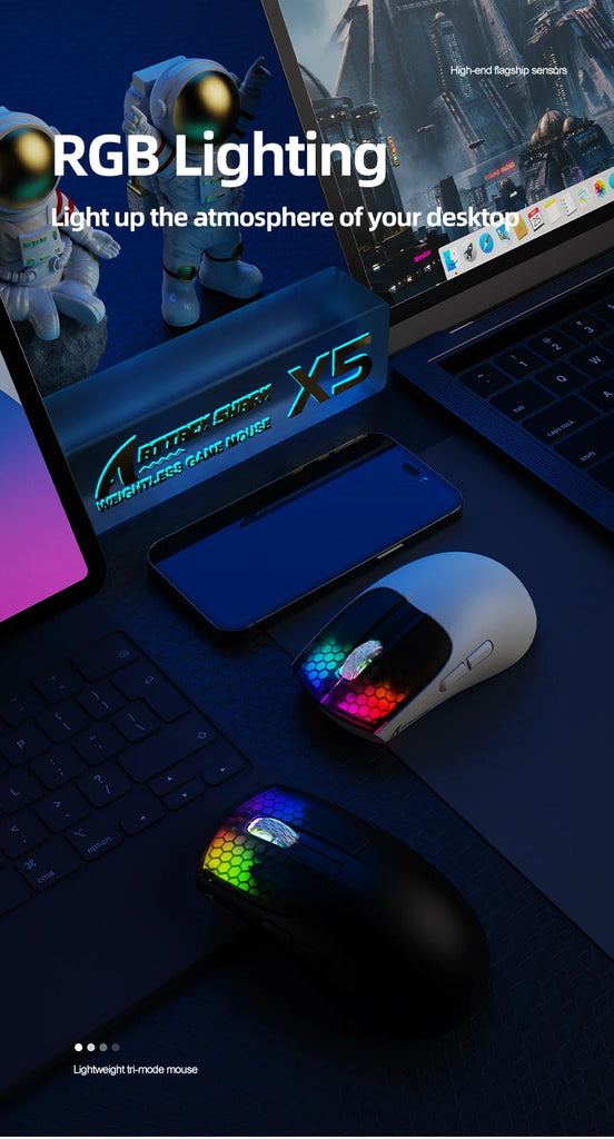 Attack Shark X5 Wireless Mouse Bluetooth Tri-Mode PAW3212 Sensor 4000DPI Optical RGB Mouse for PC Laptop Office Gaming