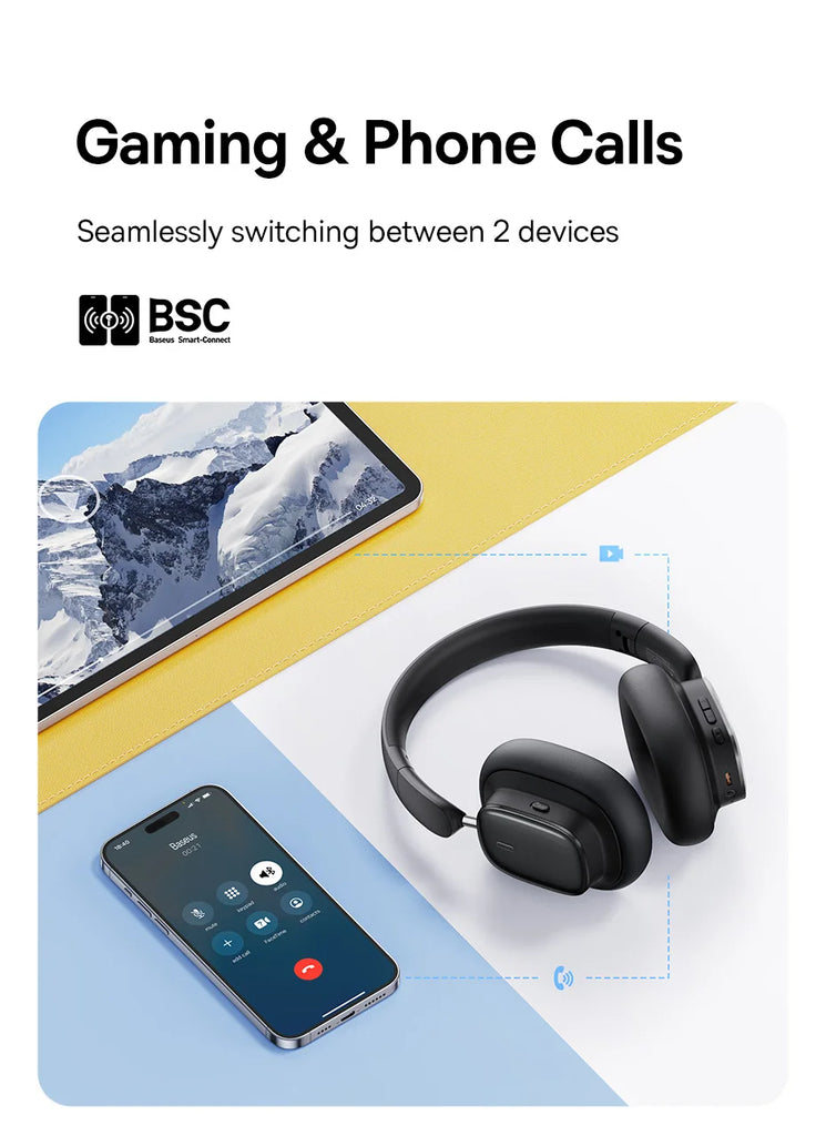 Baseus H1i ANC Wireless Bowie Headphone Bluetooth 5.3 Noise Cancellation Hi-Res 38db 3D Spatial Audio Ear Headsets