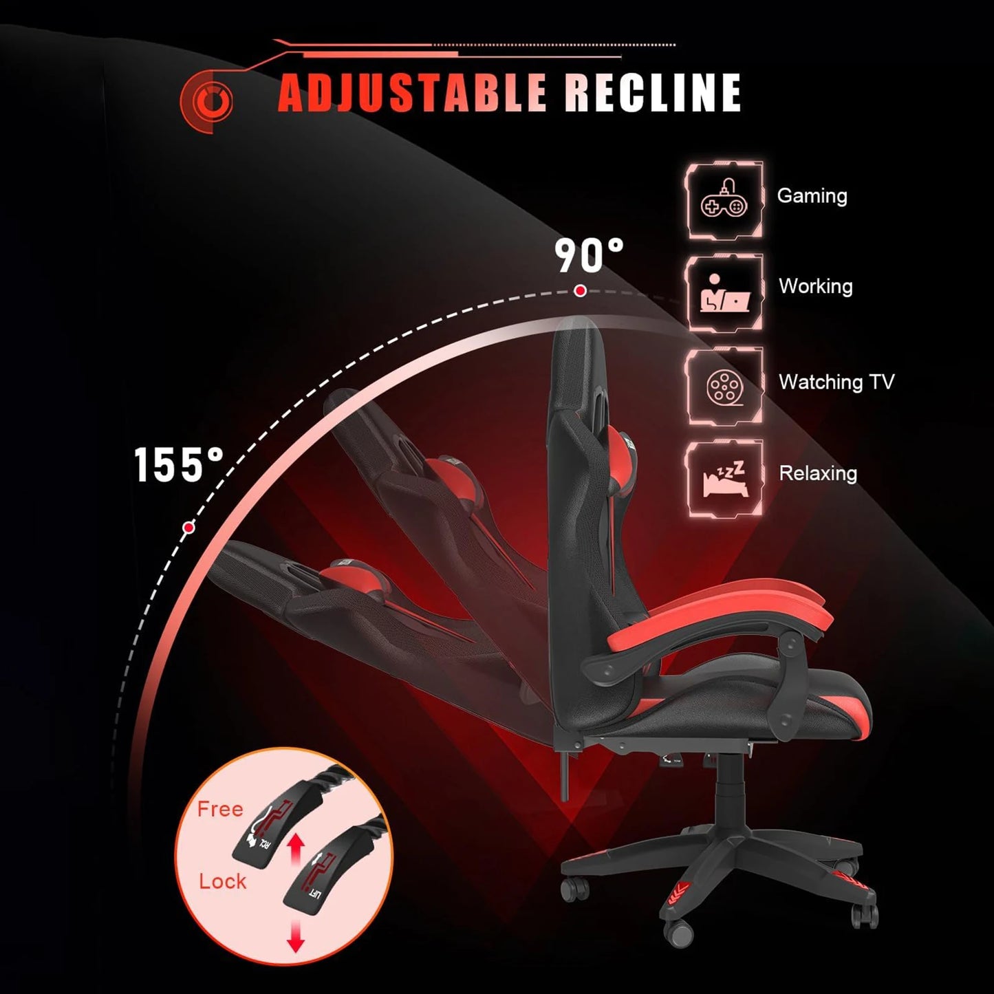 Gaming Chair with LED Gaming Chair Gamer Chairs RGB Light Lighting Computer Chair Height Adjustable Ergonomic Office Chair