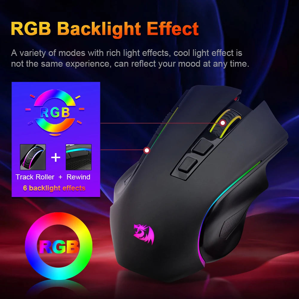 REDRAGON Griffin M602P-KS RGB USB 2.4G Wireless Support Bluetooth Wired Gaming Mouse 4800 DPI for gamer Mice Computer PC Laptop