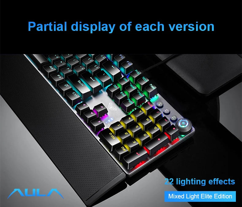 AULA F2088 Mechanical Keyboard Wired Gaming Keyboard Multi-Function Knob 104 Keys Magic Backlit Keyboard Macro Programming Compu
