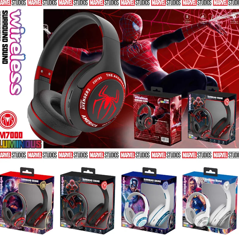 Marvel Spider Man Bluetooth Eagles Over ear Foldable Computer Wireless Headphones Noise Cancellation HIFI Stereo Gaming Headset