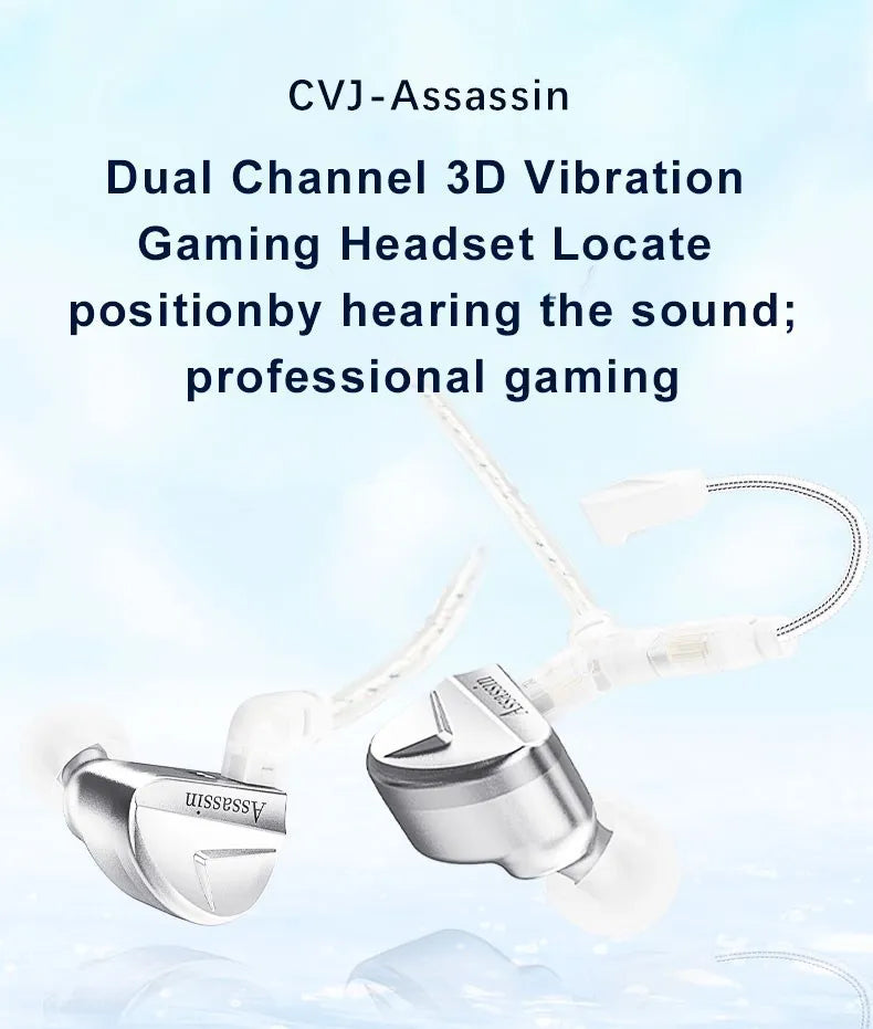 CVJ Assassin Silver in Ear Earphones 1BA+1DD+1Vibrate Game Mode HIFI Microphone Hybrid Tuning Switch Wired Earbuds IEM Headphone
