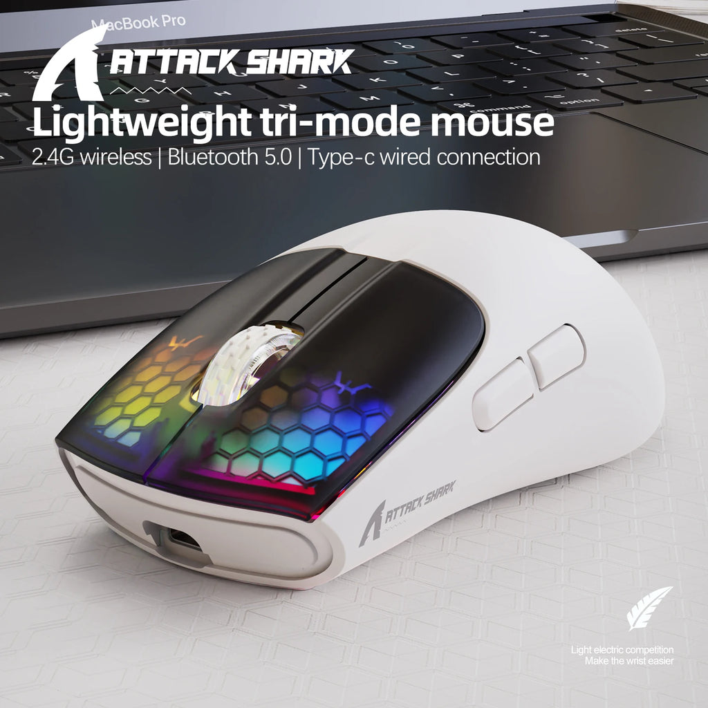 Attack Shark X5 Wireless Mouse Bluetooth Tri-Mode PAW3212 Sensor 4000DPI Optical RGB Mouse for PC Laptop Office Gaming