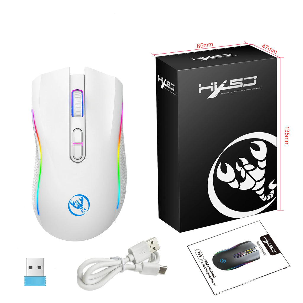Rechargeable 2.4G Wireless RGB Gaming Mouse Ergonomic Gaming Backlit Mice for Laptop PC