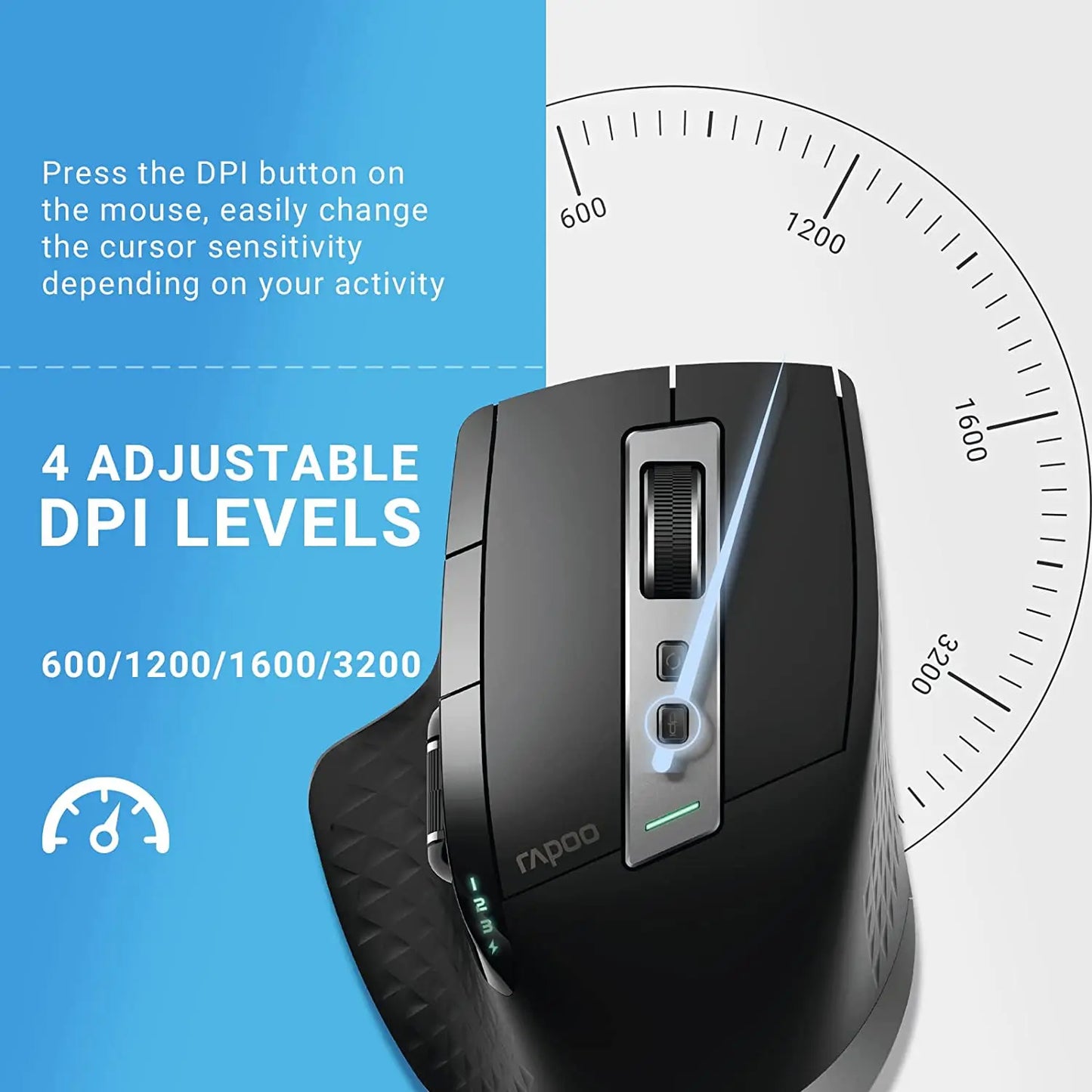 Rapoo MT750L/MT750S Multi-mode Rechargeable Wireless Mouse Ergonomic 3200 DPI Bluetooth Mouse Easy-Switch Up to 4 Devices