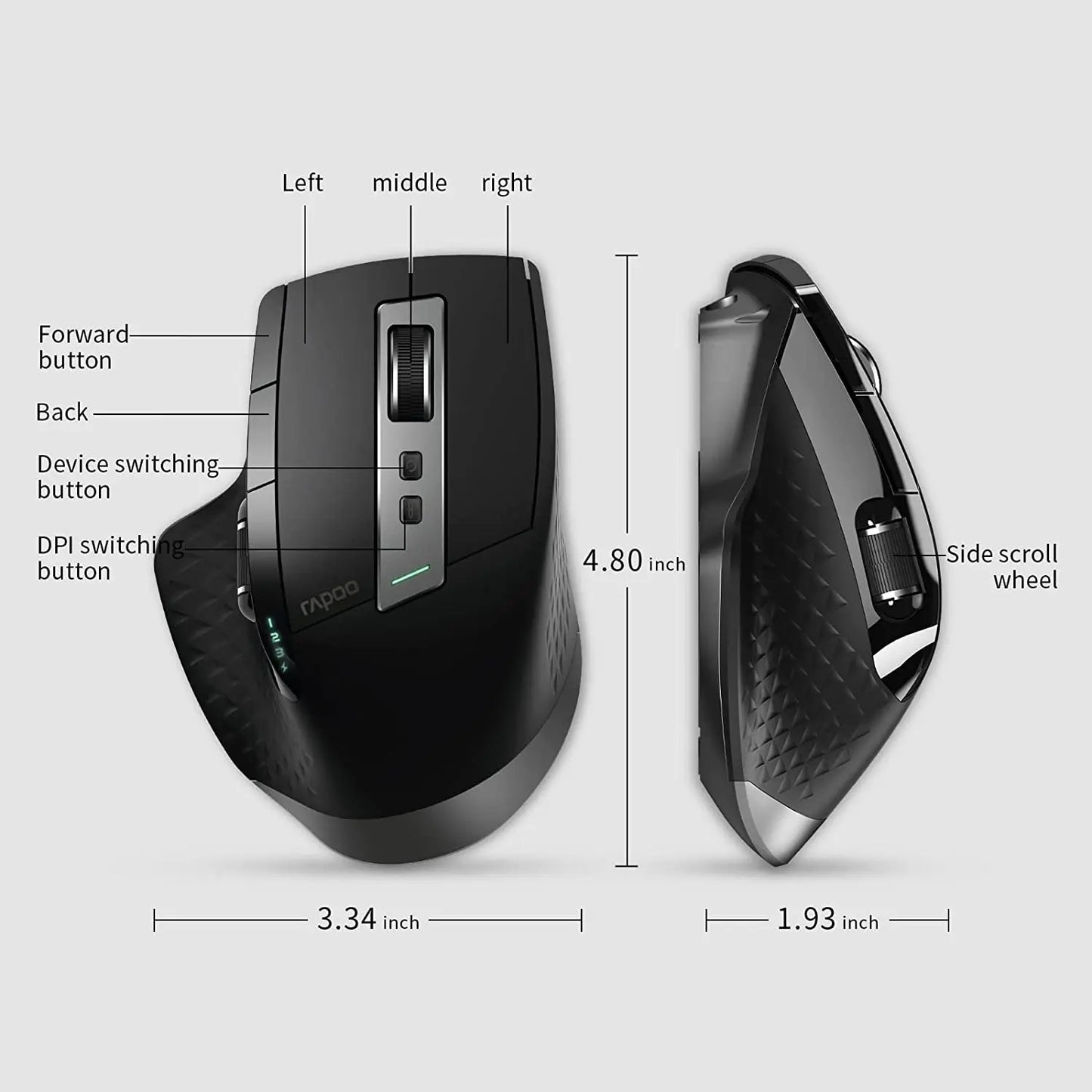 Rapoo MT750L/MT750S Multi-mode Rechargeable Wireless Mouse Ergonomic 3200 DPI Bluetooth Mouse Easy-Switch Up to 4 Devices